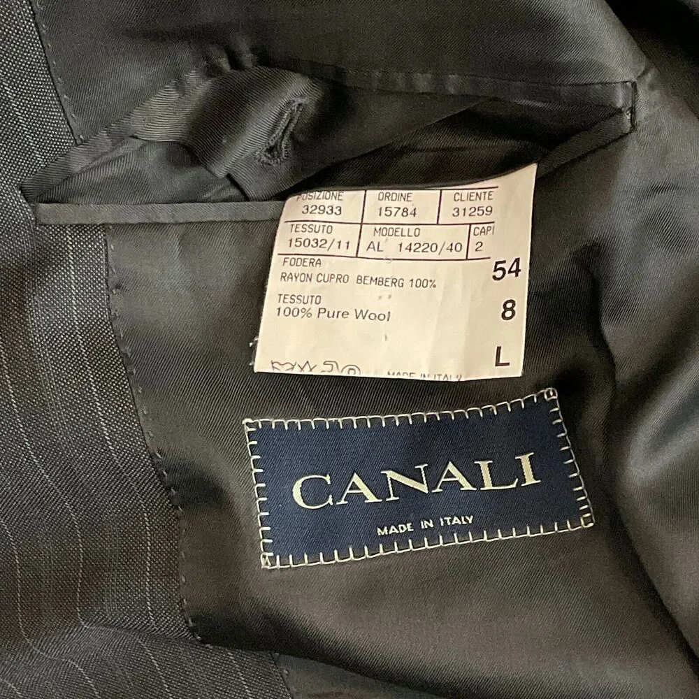 Canali Suit Jacket Pure Wool Blazer‎ Sport Coat Black Pinstripe Italy Size 54L
